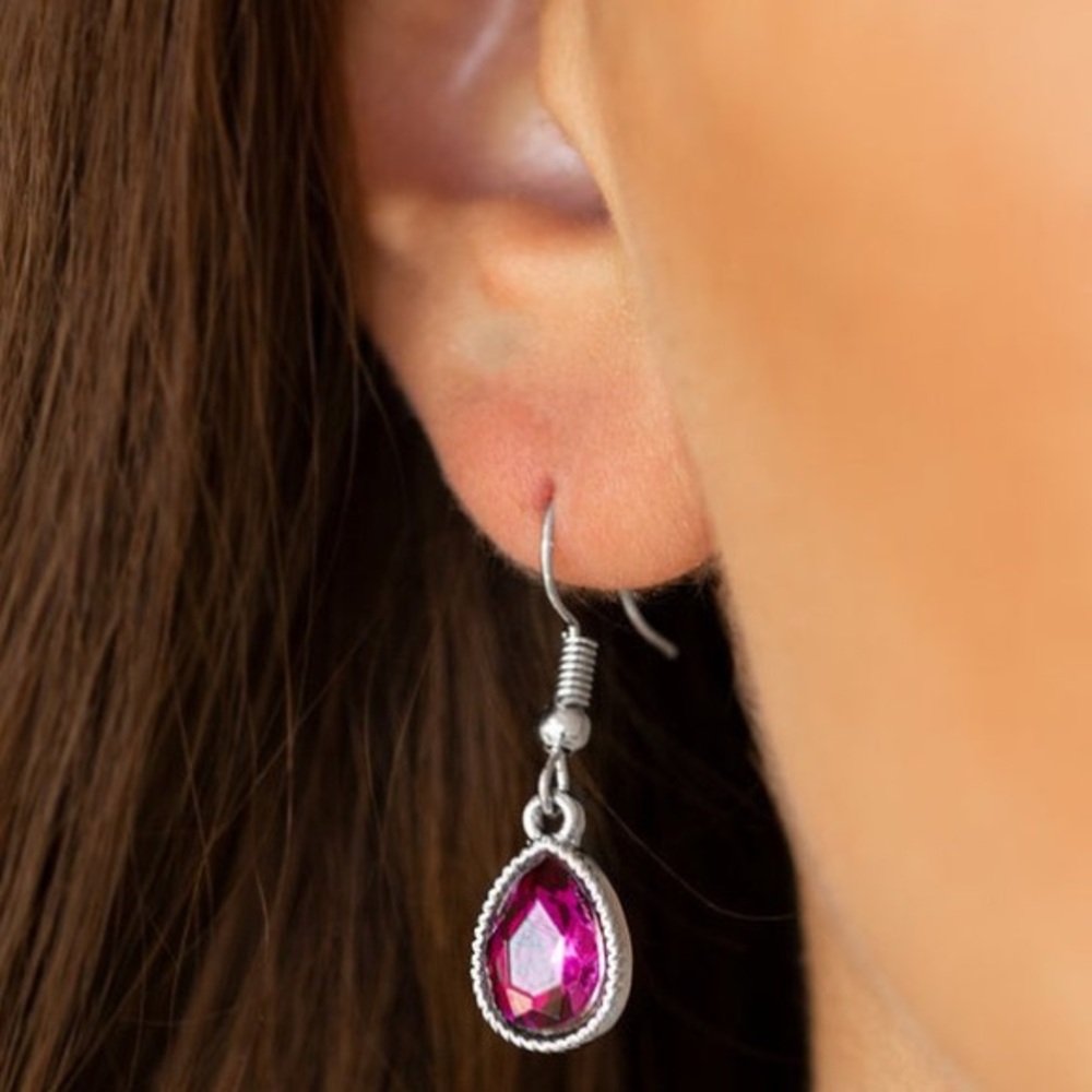 Classy Classicist - Fuchsia Teardrop Pendant Necklace & Earrings Set - Picture 3 of 3